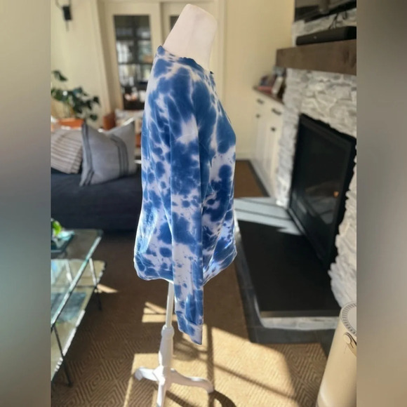 Monrow Women’s Blue & White Tie Dye Long Sleeve Sweatshirt Size M - Picture 2 of 8